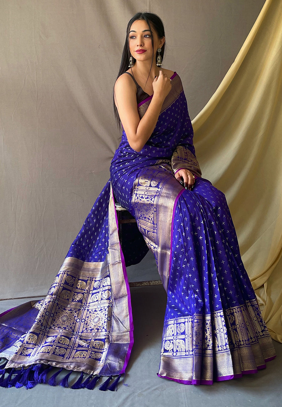 Violet Blue Suhasini Banarasi Silk Zari Woven Saree