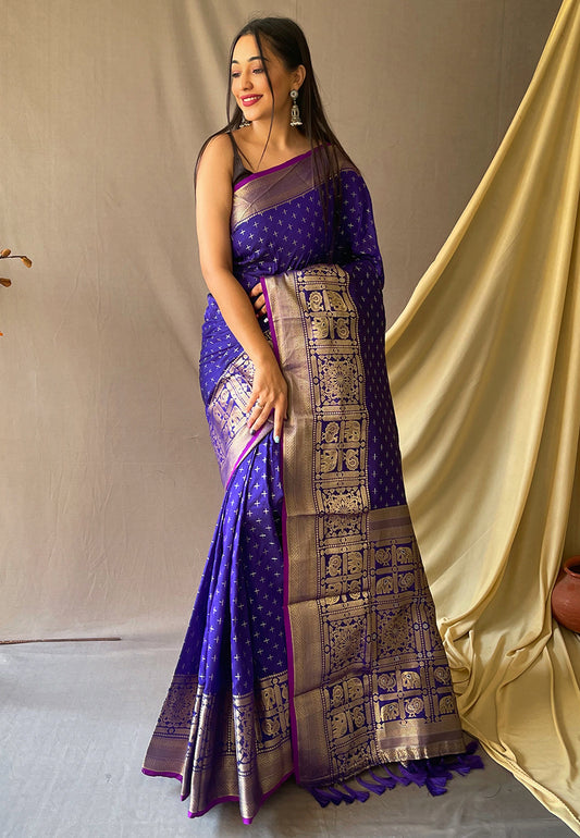 Violet Blue Suhasini Banarasi Silk Zari Woven Saree