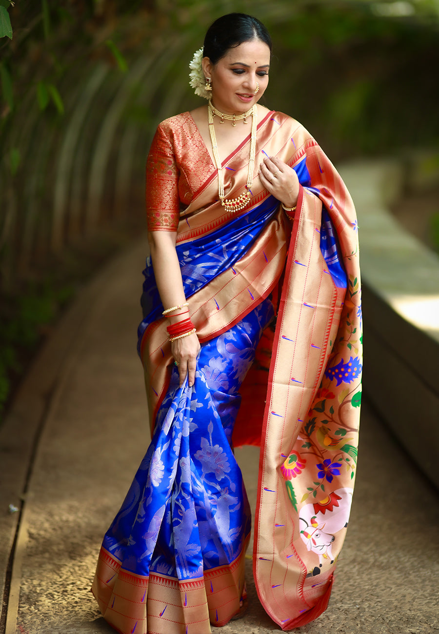 Sangeeta Renuke in Royal Blue Gauri Paithani Silk Pichwai Woven Saree