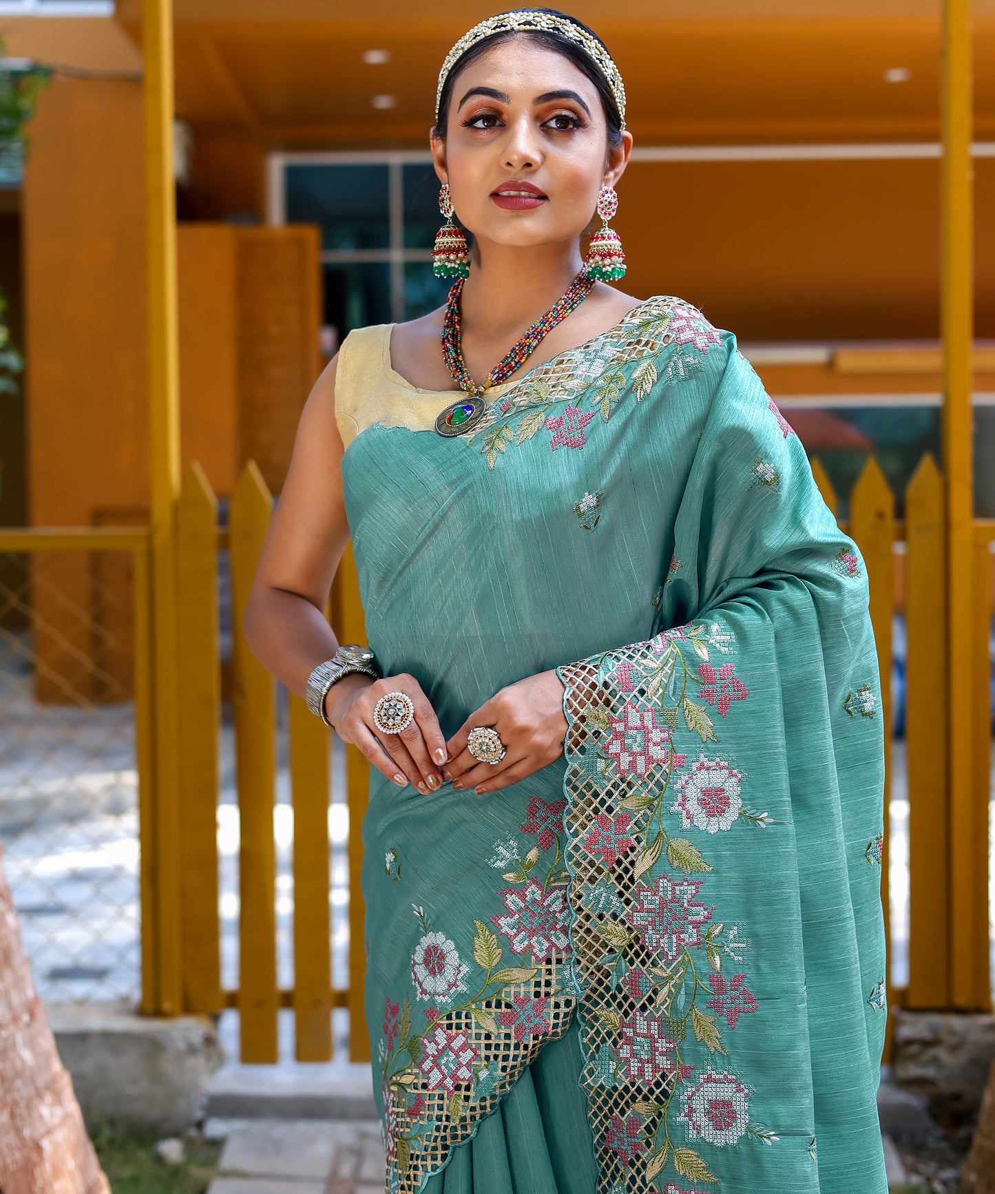 Blue Apeksha Tussar Silk Embroidered Saree