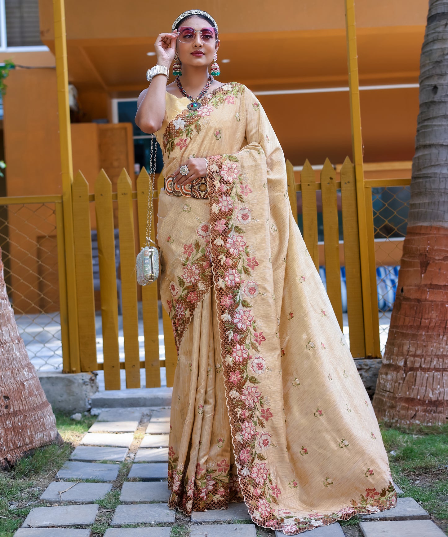 Ivory Apeksha Tussar Silk Embroidered Saree