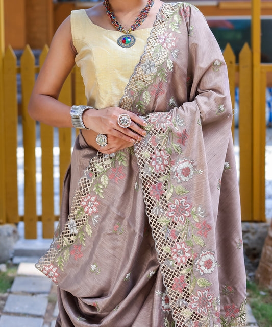 Apeksha Tussar Silk Embroidered Saree