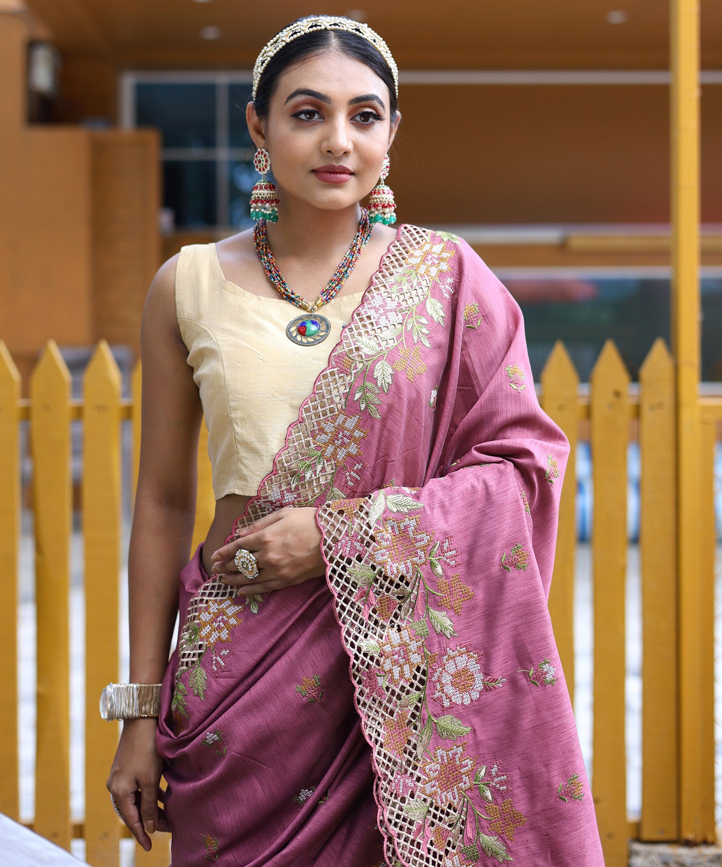 Purple Apeksha Tussar Silk Embroidered Saree