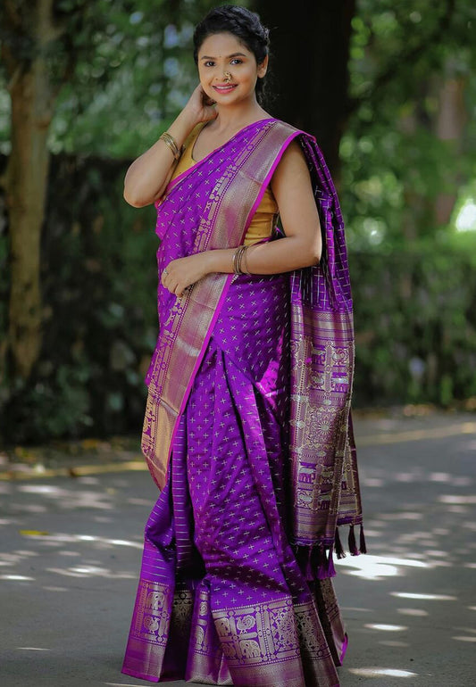Apurva Gore in Suhasini Soft Silk Woven Saree Purple
