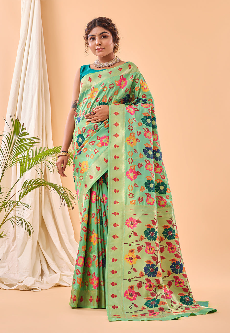 Pistachio Green Radhika Kashmiri Pashmina Jaal Silk Woven Saree