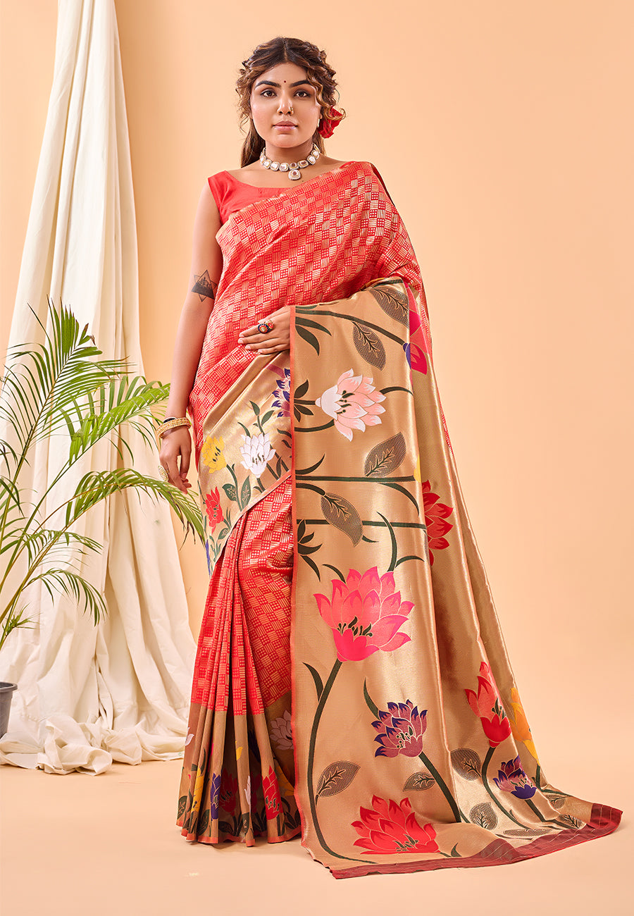 Red Fulrani Paithani Silk Woven Saree