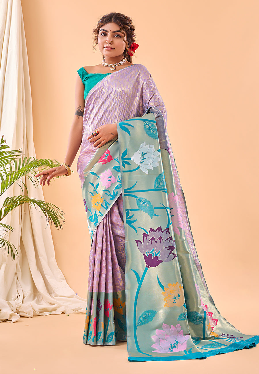Lavender Fulrani Paithani Silk Woven Saree