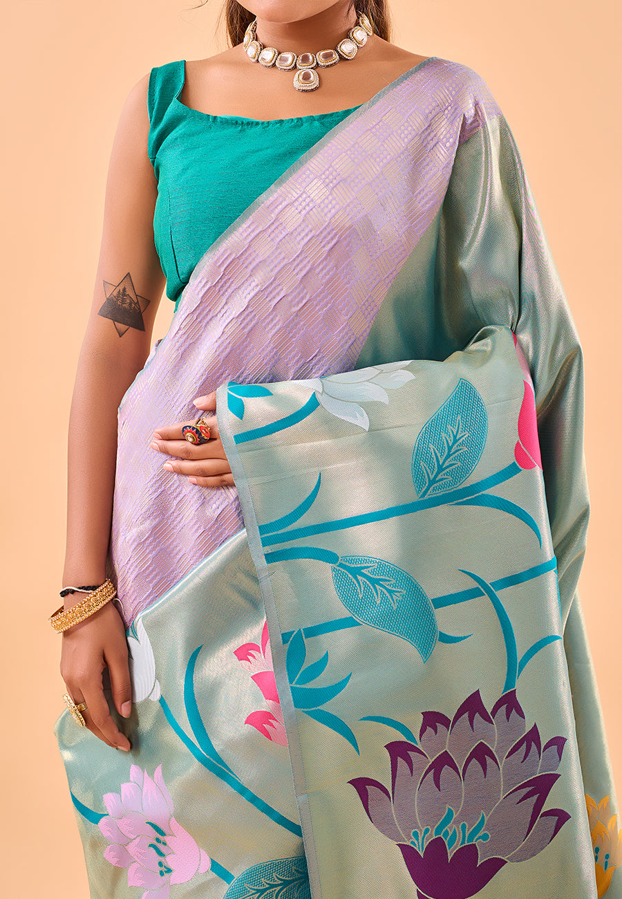 Lavender Fulrani Paithani Silk Woven Saree