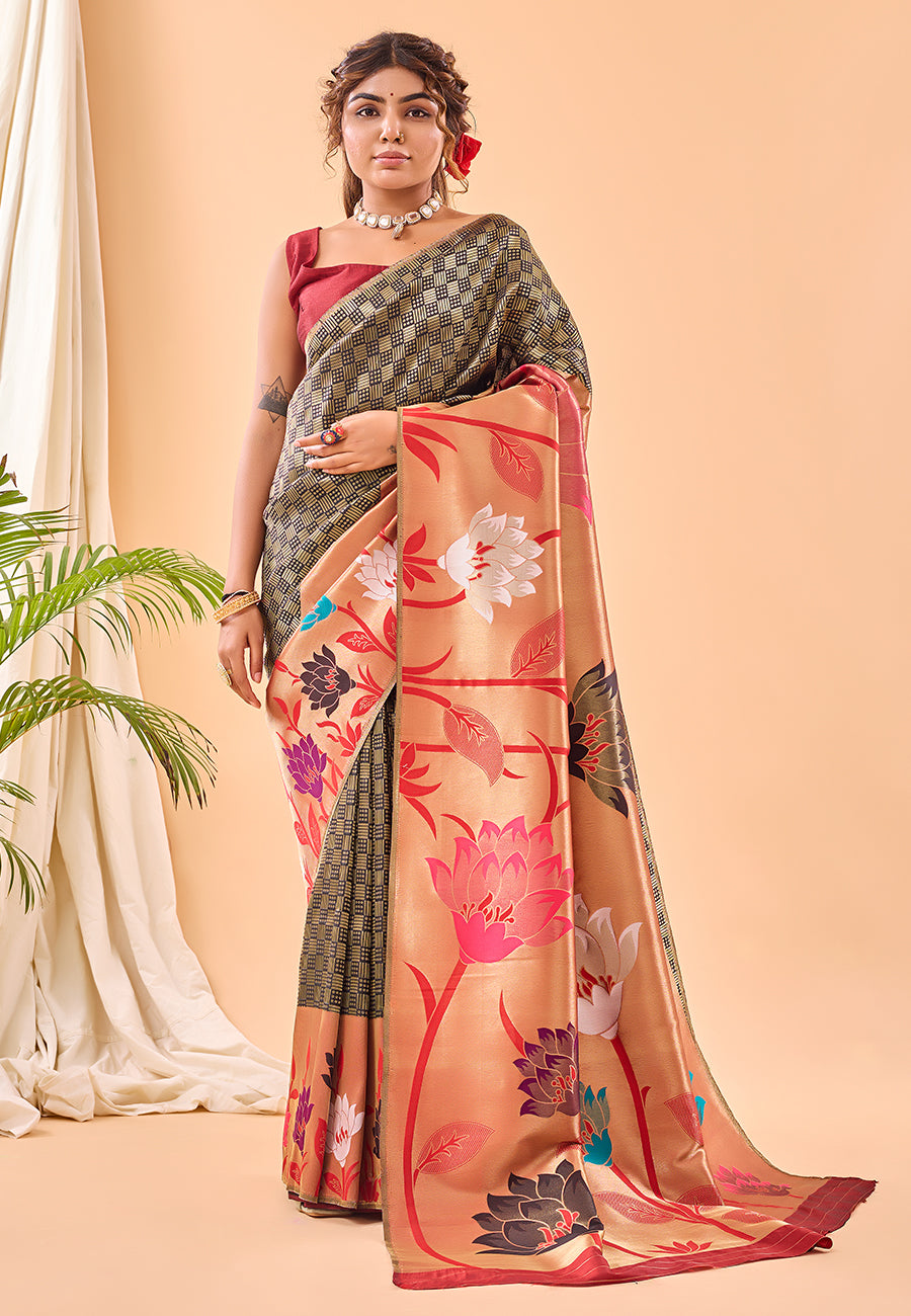 Black Fulrani Paithani Silk Woven Saree