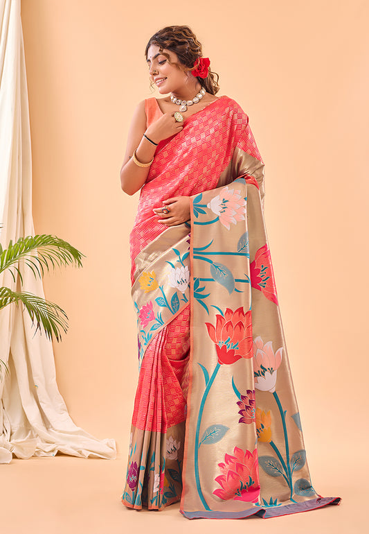 Pink Fulrani Paithani Silk Woven Saree