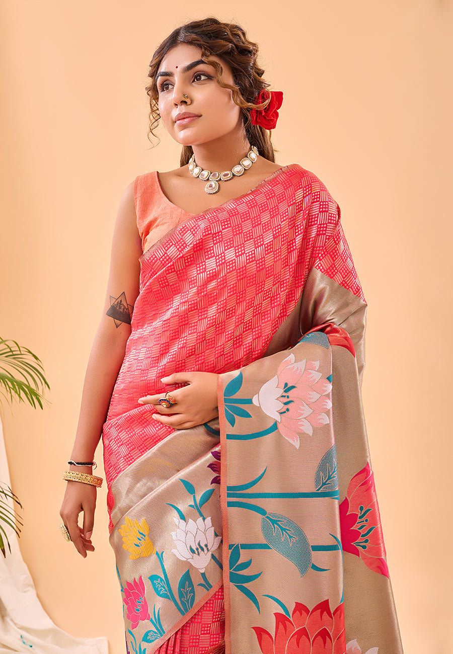 Pink Fulrani Paithani Silk Woven Saree