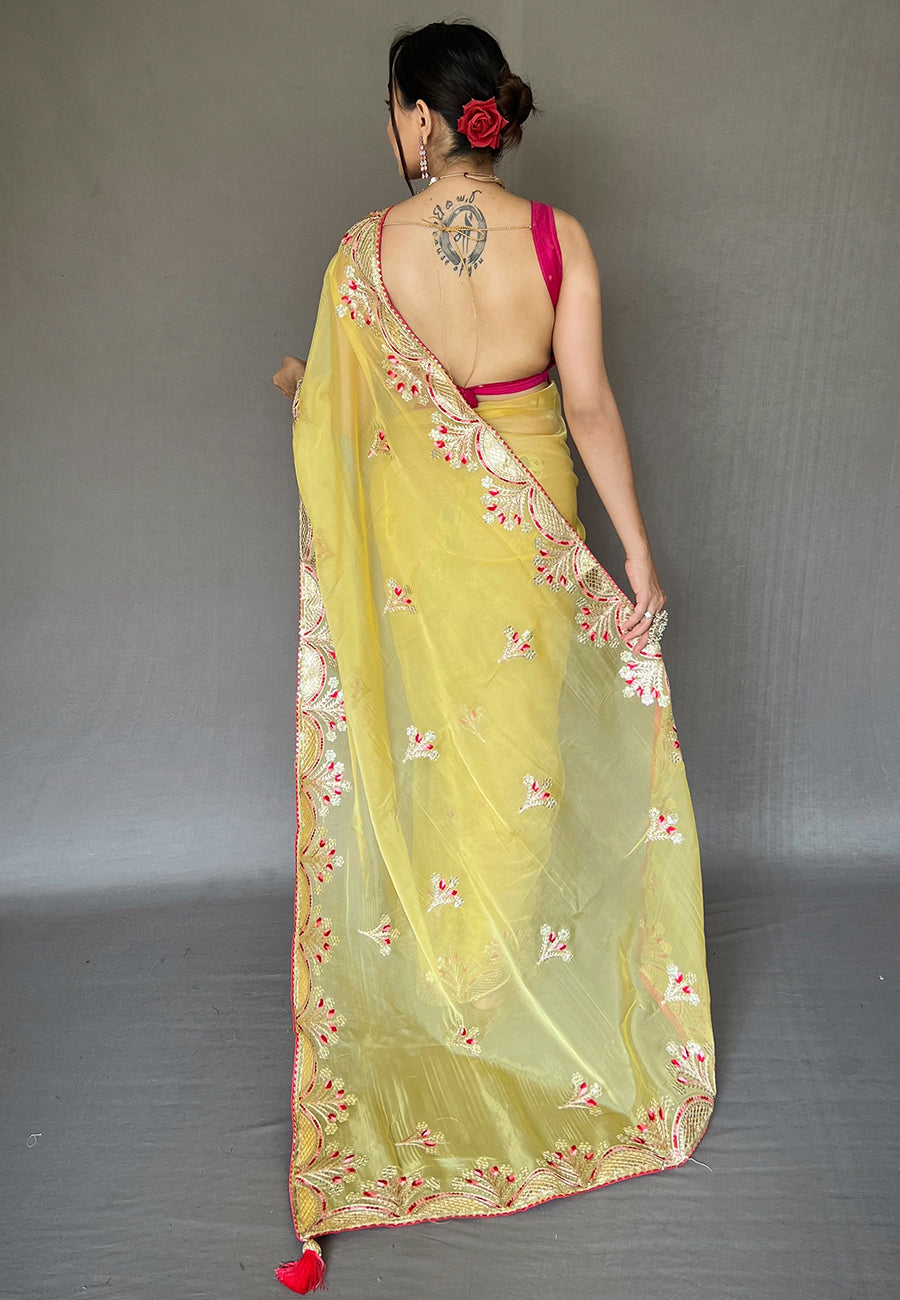 Yellow Deepanjali Organza Shimmer Embroidered Saree