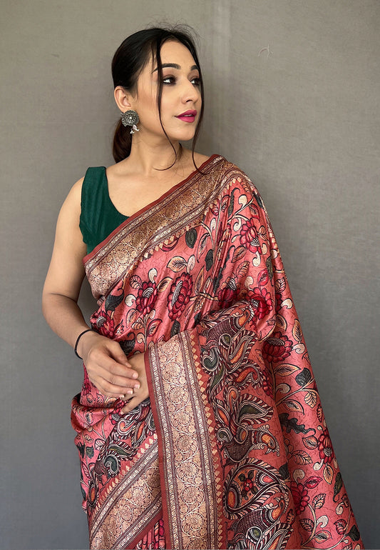 Pink Diva Soft Silk Kalamkari Printed Saree