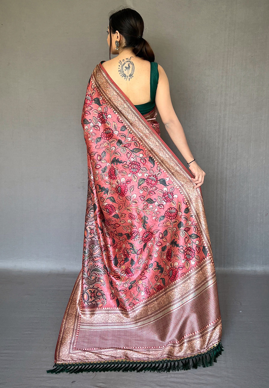 Pink Diva Soft Silk Kalamkari Printed Saree