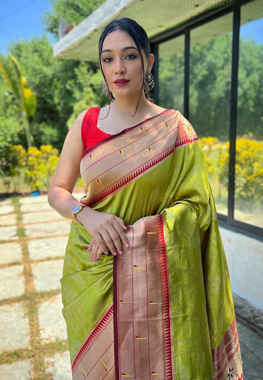 Chatruese Green Gauri Paithani Silk Pichwai Woven Saree