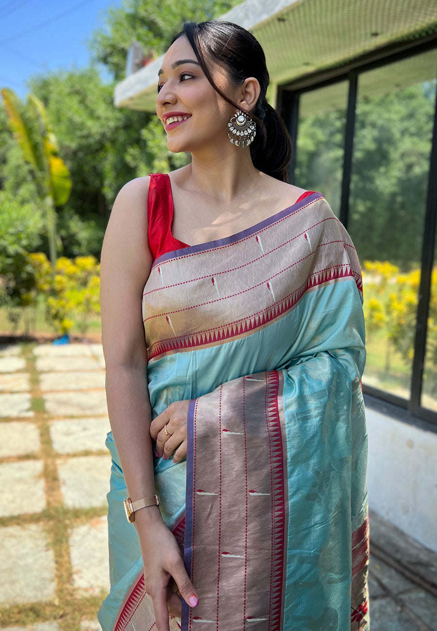 Sky Blue Gauri Paithani Silk Pichwai Woven Saree