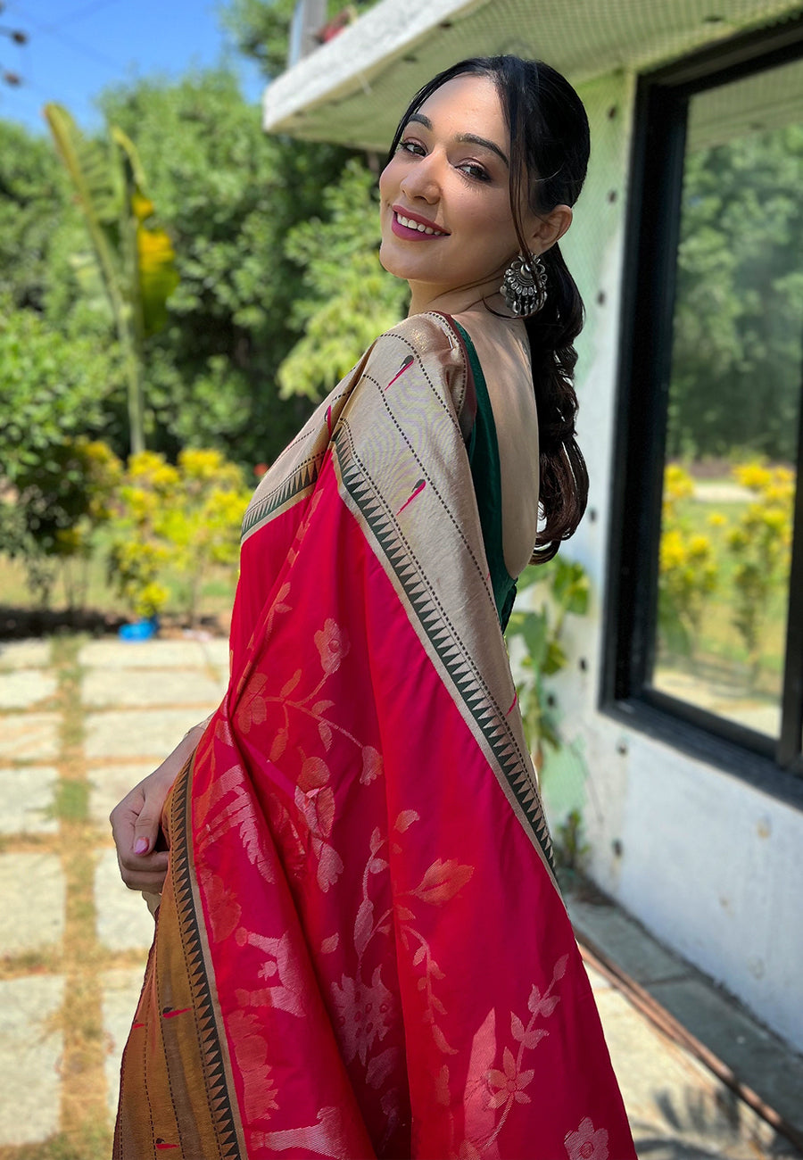 Pink Gauri Paithani Silk Pichwai Woven Saree