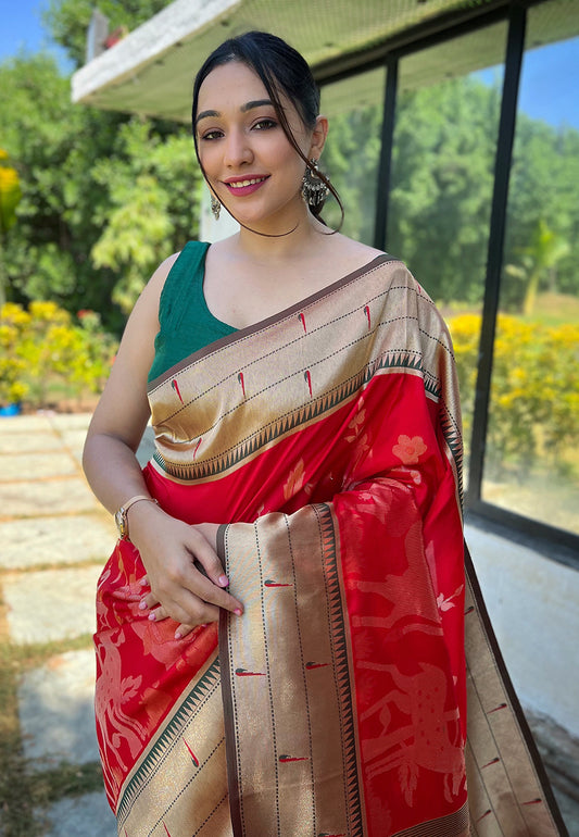 Red Gauri Paithani Silk Pichwai Woven Saree