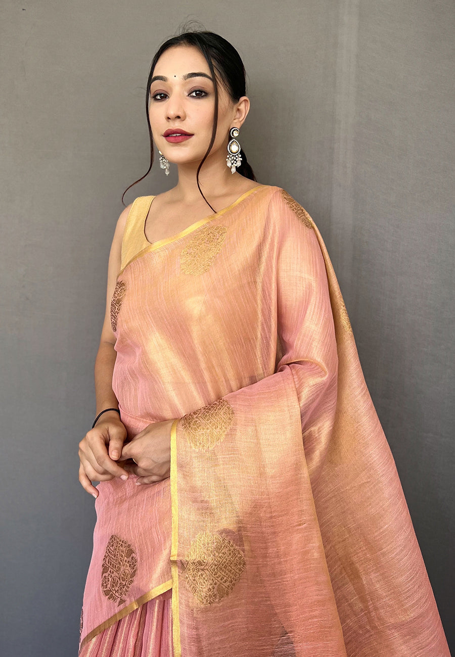 Baby Pink Gulabo Banarasi Tissue Silk Zari Woven Saree