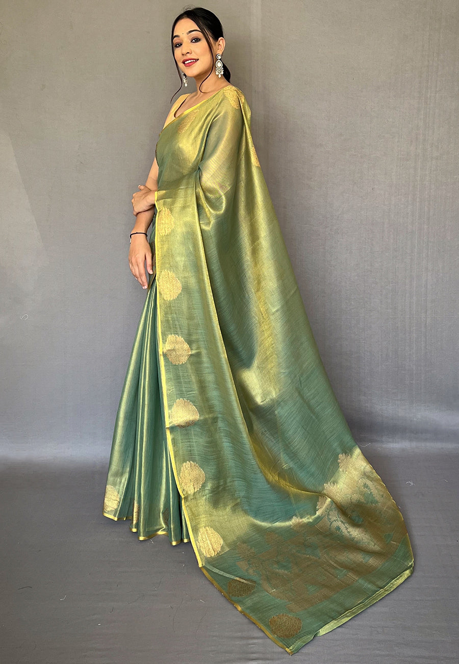 Olive Green Gulabo Banarasi Tissue Silk Zari Woven Saree