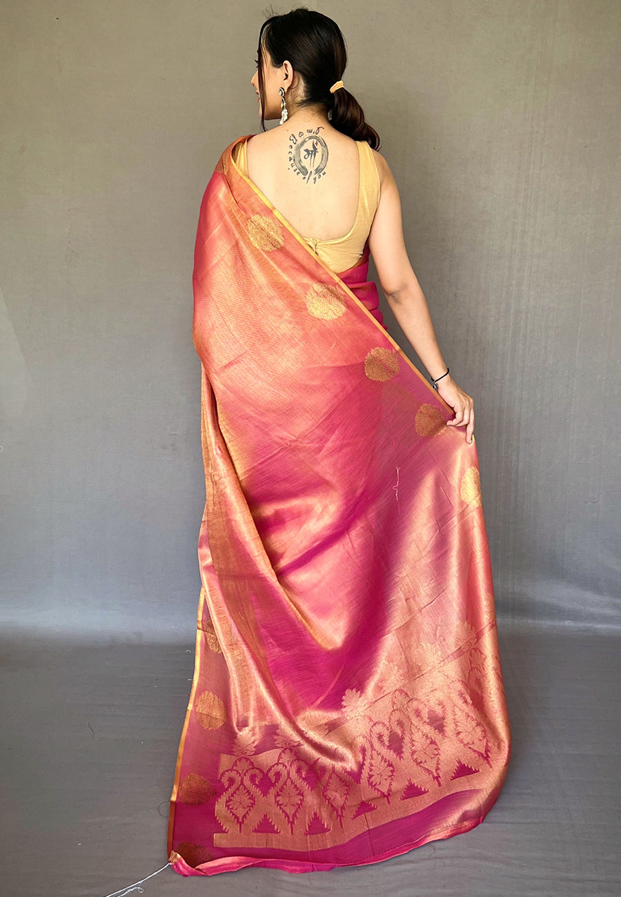 Deep Rose Pink Gulabo Banarasi Tissue Silk Zari Woven Saree