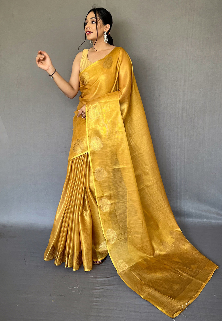 Yellow Gold Gulabo Banarasi Tissue Silk Zari Woven Saree