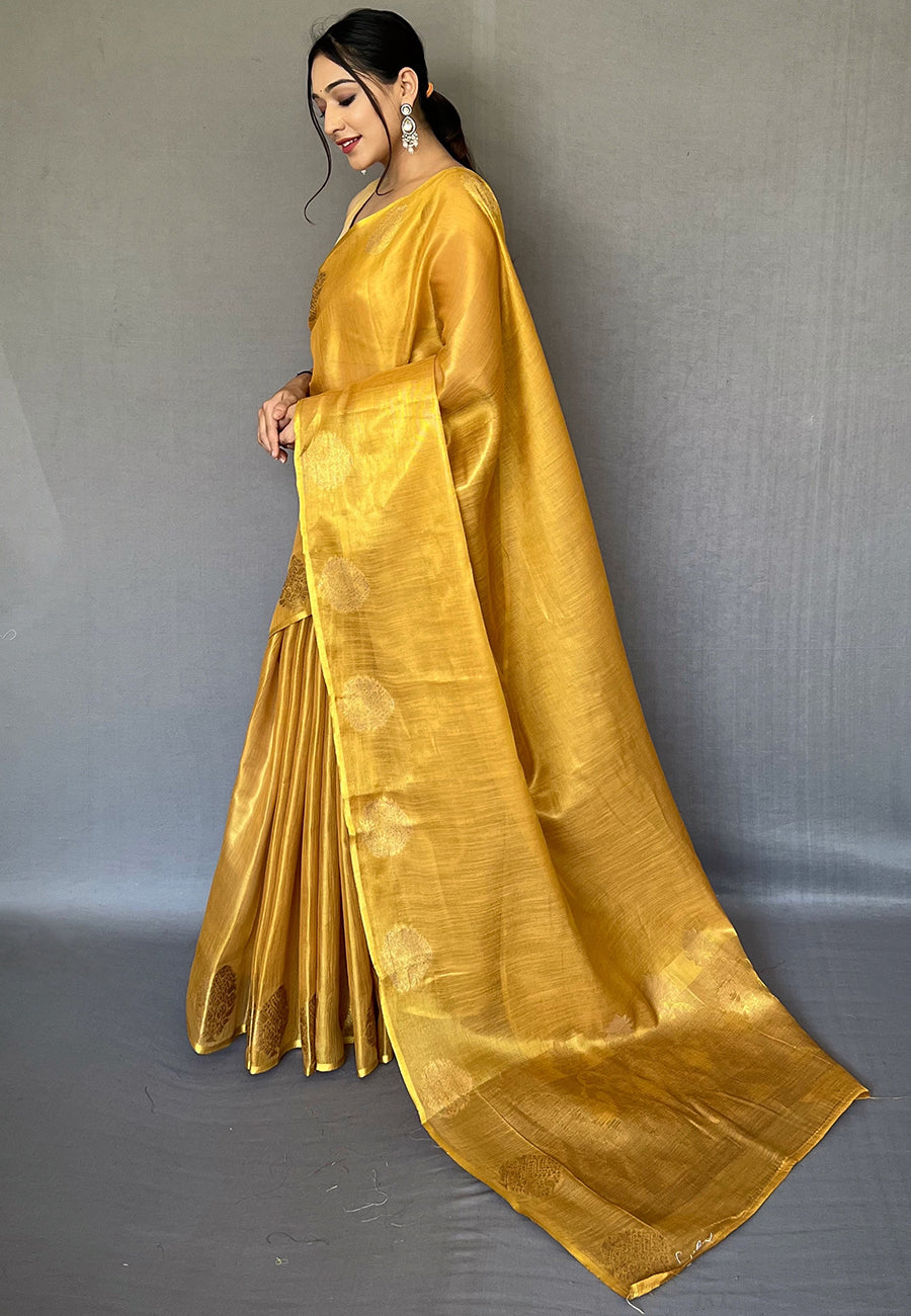 Yellow Gold Gulabo Banarasi Tissue Silk Zari Woven Saree
