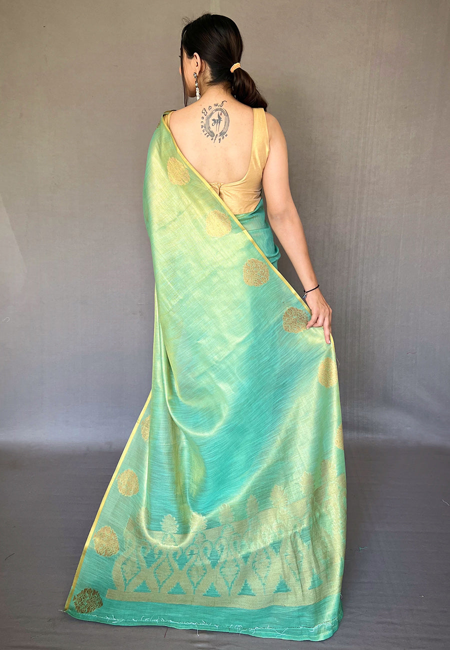 Sea Green Gulabo Banarasi Tissue Silk Zari Woven Saree
