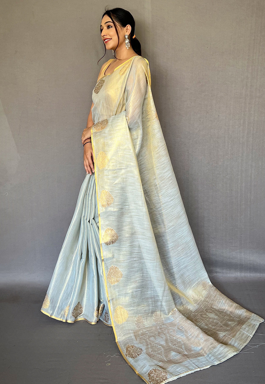 Sky Blue Gulabo Banarasi Tissue Silk Zari Woven Saree