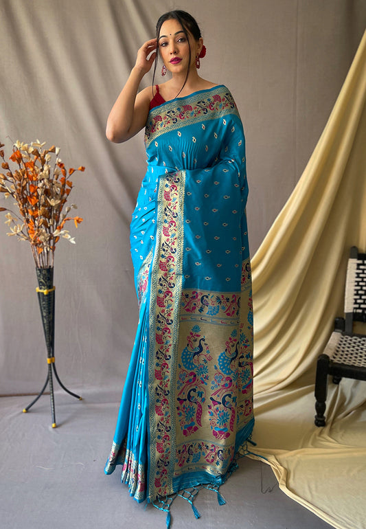 Paithani Silk Vol. 1 Woven Saree Pacific Blue