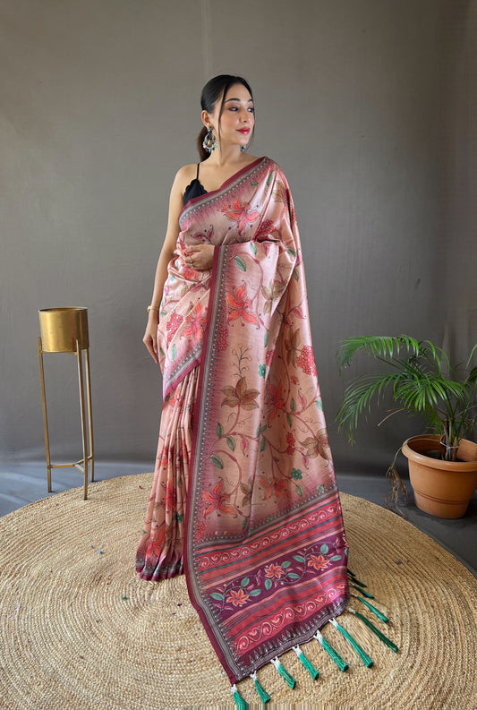 Oriental Pink Digital Kalamkari Printed Saree