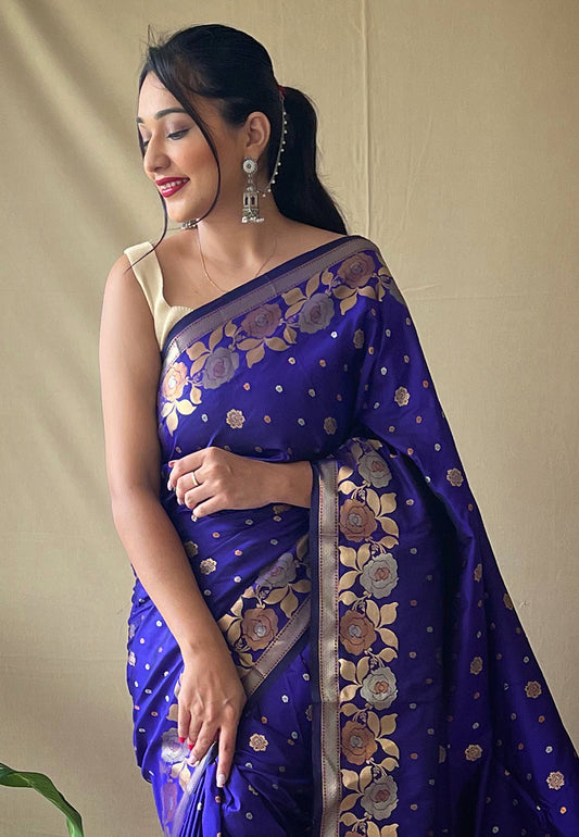 Violet Blue Suhani Banarasi Silk Zari Woven Saree