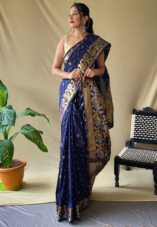 Navy Blue Suhani Banarasi Silk Zari Woven Saree