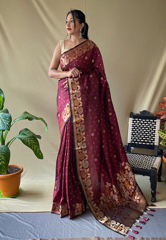 Brown Suhani Banarasi Silk Zari Woven Saree