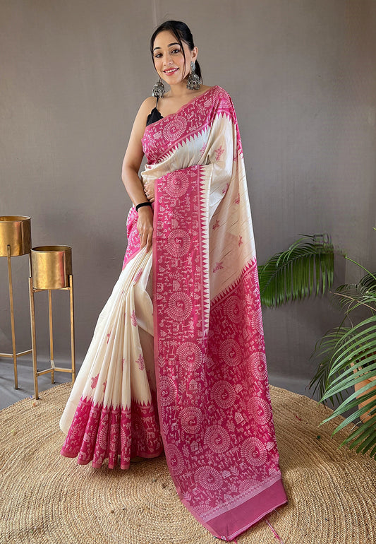 Pink Sumitra Tussar Silk Saree