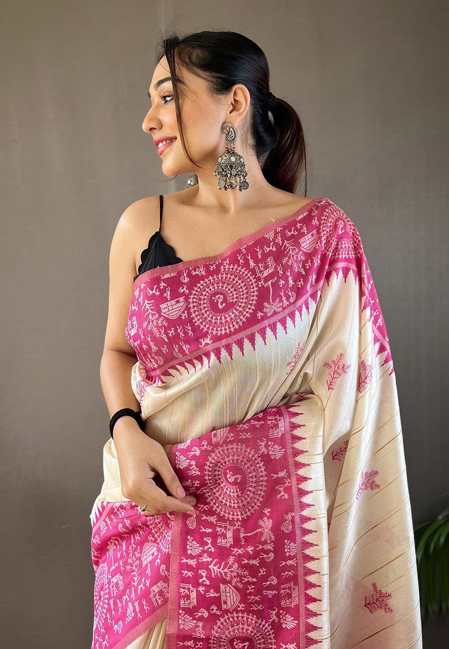Pink Sumitra Tussar Silk Saree