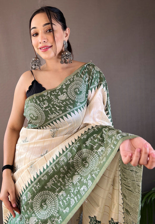 Green Sumitra Tussar Silk Saree