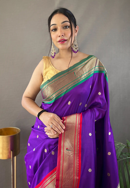 Purple Kamal Paithani Silk Woven Saree