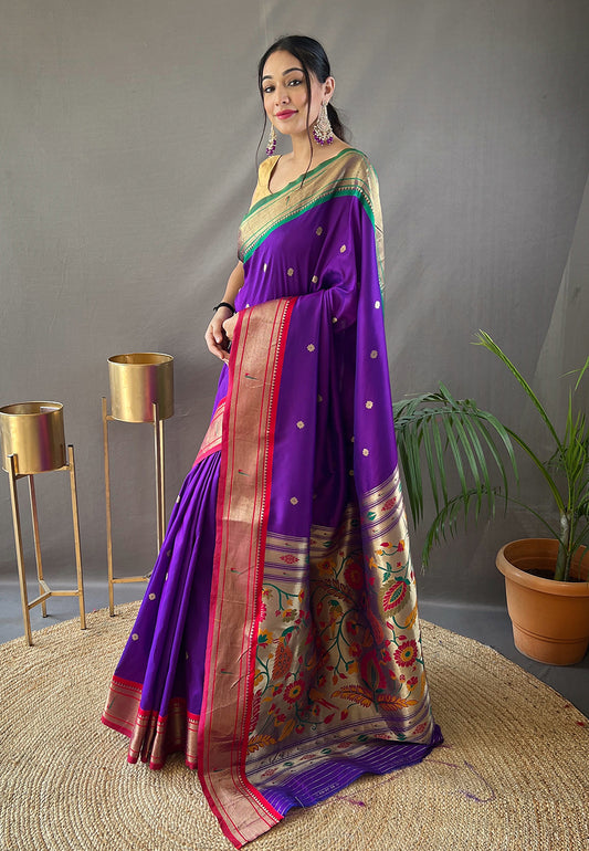 Purple Kamal Paithani Silk Woven Saree