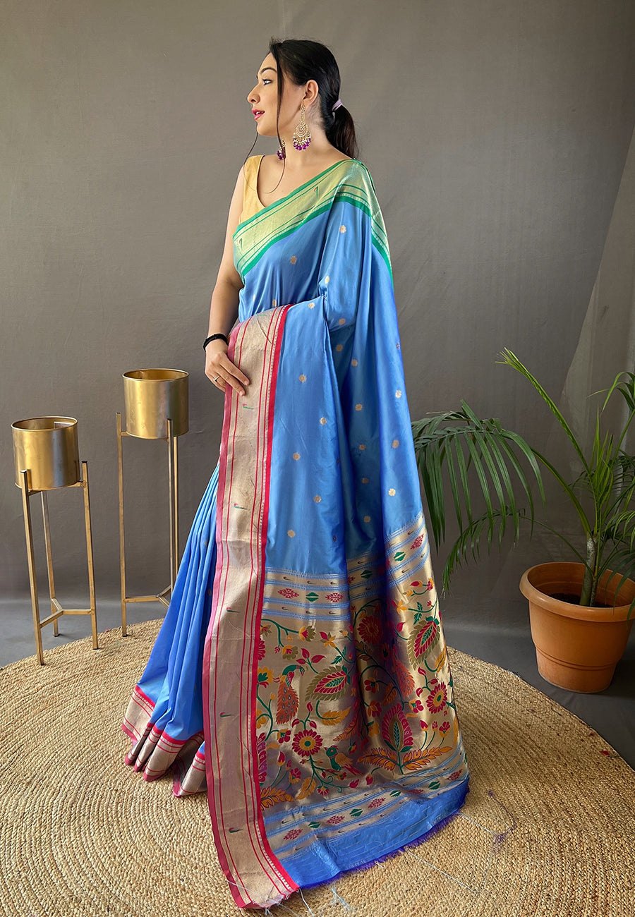 Sky Blue Kamal Paithani Silk Woven Saree