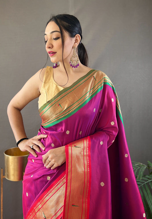 Magenta Pink Kamal Paithani Silk Woven Saree