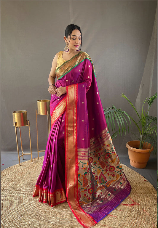 Magenta Pink Kamal Paithani Silk Woven Saree