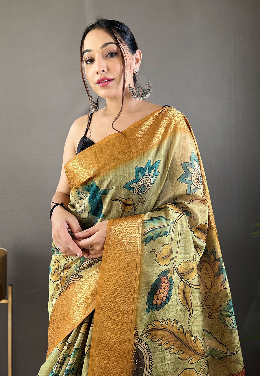 Mellow Yellow Harita Tussar Silk Saree