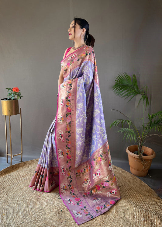 Dusty Purple Designer Weaving Paithani And Patola Fusion Rich Pallu Saree