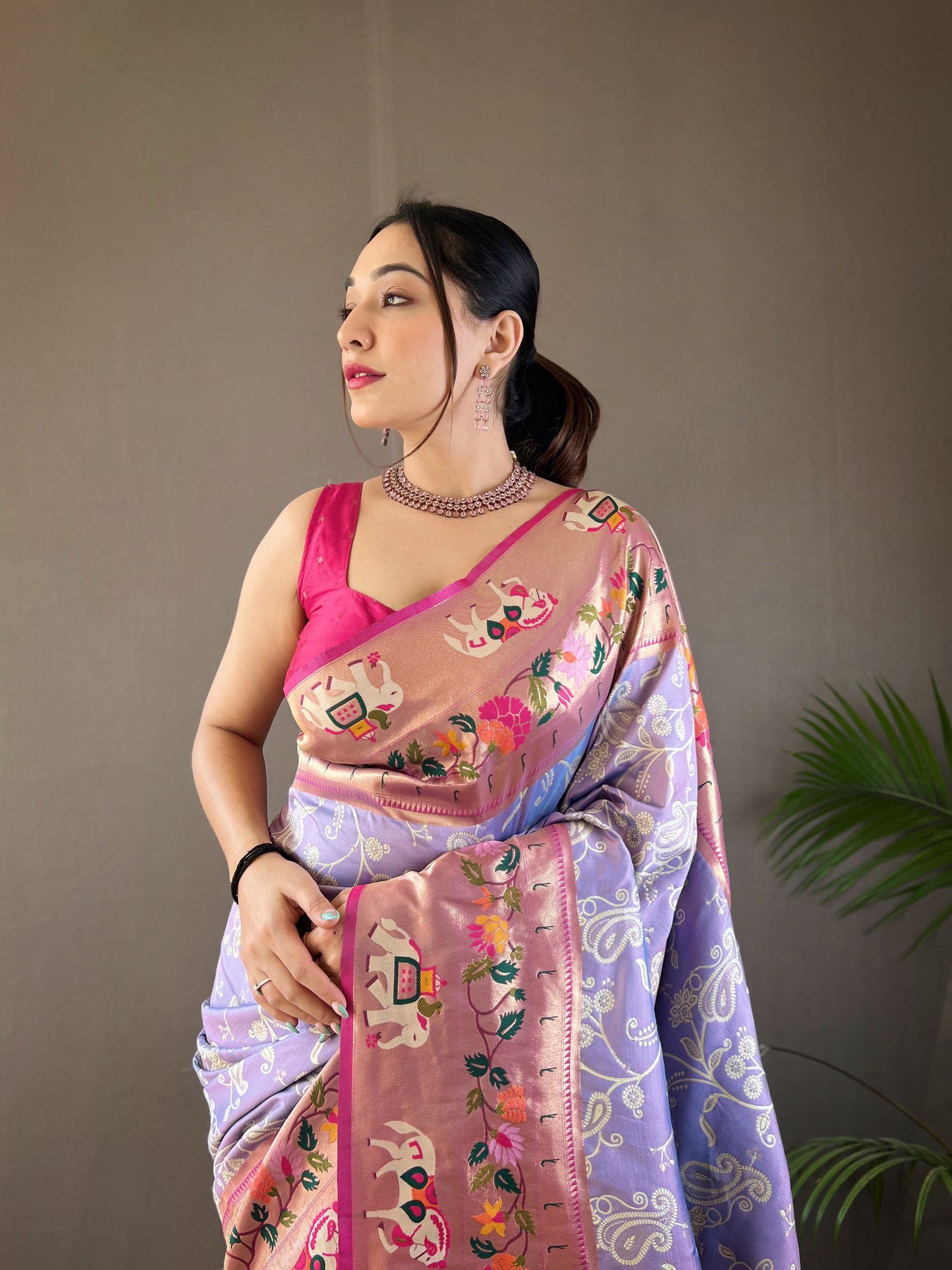 Dusty Purple Designer Weaving Paithani And Patola Fusion Rich Pallu Saree