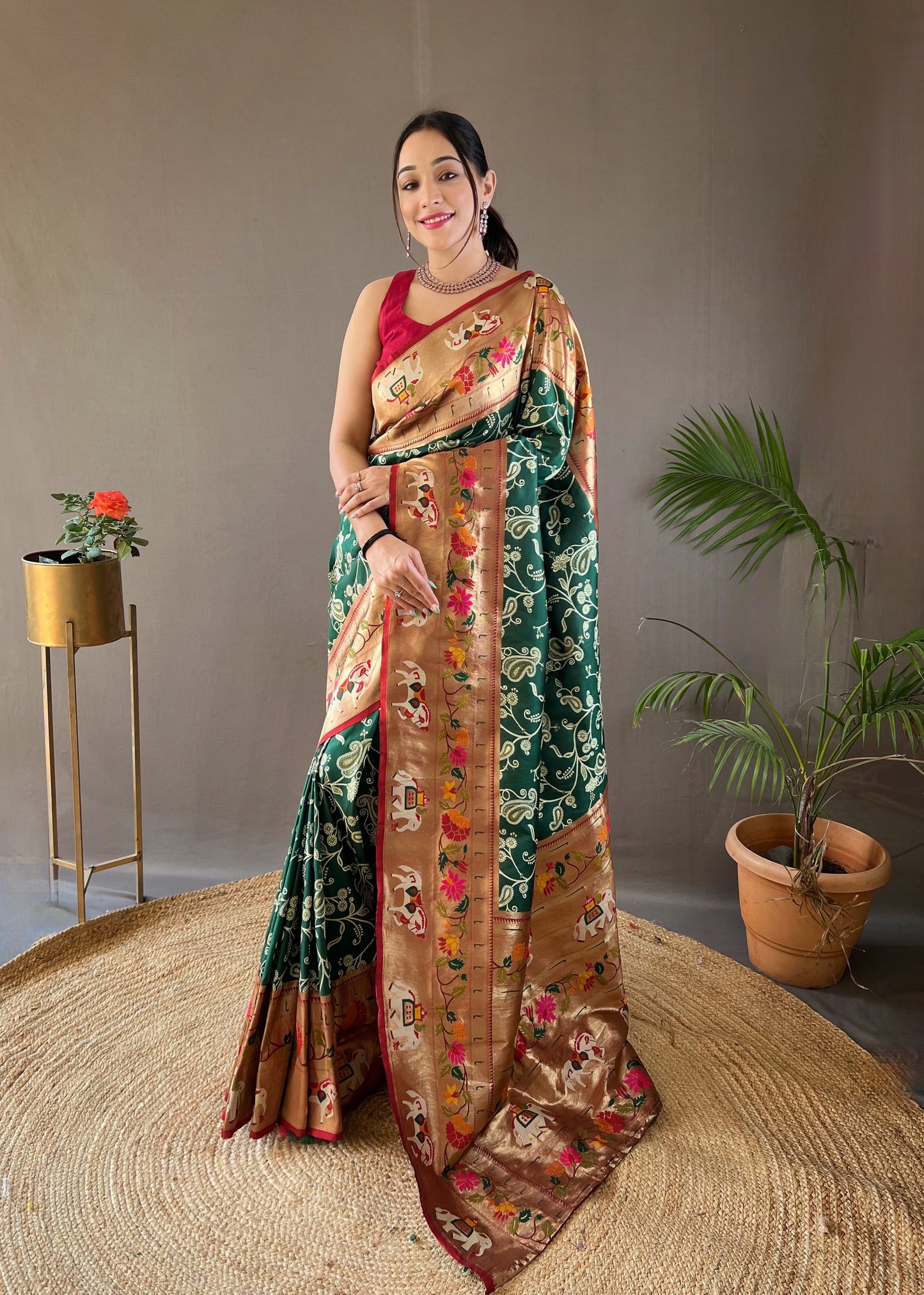 Timber Green Designer Weaving Paithani And Patola Fusion Rich Pallu Saree
