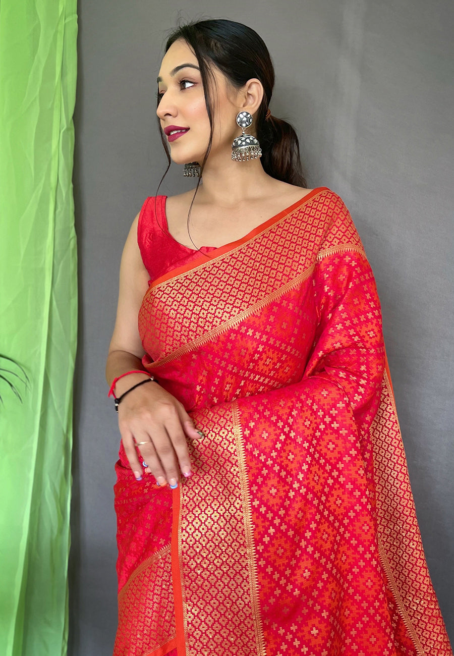 Patola Silk Woven Saree Vol. 7 Contrast Red