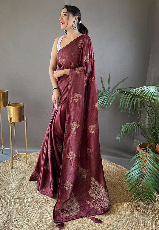 Brown Amaya Silk Embroidered Saree