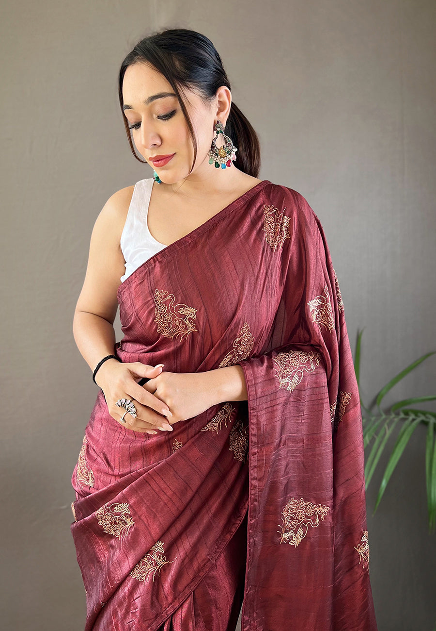 Brown Amaya Silk Embroidered Saree
