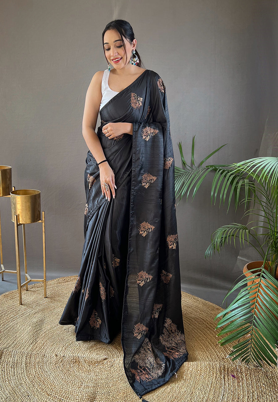 Black Amaya Silk Embroidered Saree